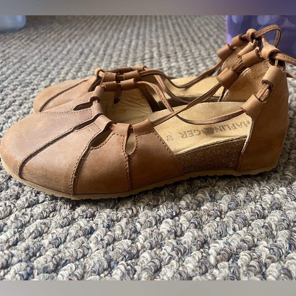 Haflinger Darling Eva 39 Brown Ankle Wrap Strap Shoes Sandals Birkenstock-like